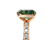 Solitaire Engagement Ring Setting for Fancy Green Emerald Cut Center with Round Cut Pave Band and Prong Head in Rose Gold
