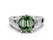 Solitaire Engagement Ring Setting for Fancy Green Emerald Cut Center with Wide Band, Pave Collar and Prong Head in Platinum