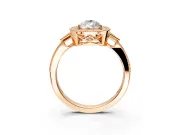 Halo Engagement Ring Setting for Pear-Shaped Center with Milgrain Rim, Pave Band and Prong Head in Rose Gold