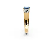 3 Stone Engagement Ring Setting for Fancy Blue Asscher Cut Center with Raised Basket Heads and Prong Head in Yellow Gold