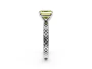 Solitaire Engagement Ring Setting for Fancy Yellow Asscher Cut Center with Milgrain X Pattern Band and Prong Head in Sterling Silver