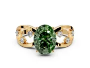 Solitaire Engagement Ring Setting for Fancy Green Oval Center with Criss-Cross Accent Band and Prong Head in Yellow Gold