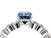 Shared-Prong Engagement Ring Setting for Fancy Blue Emerald Cut Center with Graduated Accents and Prong Head in Sterling Silver