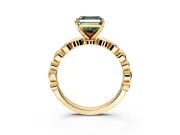 Solitaire Engagement Ring Setting for Fancy Green Asscher Cut Center with Beaded Bezel Station Band and Prong Head in Yellow Gold
