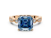 Solitaire Engagement Ring Setting for Fancy Blue Asscher Cut Center with Milgrain Bezel Accents and Prong Head in Rose Gold