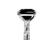 Baguette Engagement Ring Setting for Fancy Black Asscher Cut Center with Alternating Bar-Set Band and Prong Head in White Gold