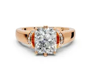 Solitaire Engagement Ring Setting for Radiant Cut Center with Wide Band, Pave Collar and Prong Head in Rose Gold