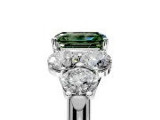 Cluster Engagement Ring Setting for Fancy Green Emerald Cut Center with Round Cut Accent Frame and Prong Head in White Gold