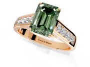 Solitaire Engagement Ring Setting for Fancy Green Emerald Cut Center with Cathedral Channel Band and Prong Head in Rose Gold