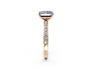 Solitaire Engagement Ring Setting for Fancy Blue Radiant Cut Center with Round Cut Pave Band and Prong Head in Rose Gold