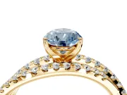 Solitaire Engagement Ring Setting for Fancy Blue Pear-Shaped Center with Woven 3-Strand Pave Band and Prong Head in Yellow Gold