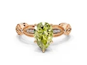 Solitaire Engagement Ring Setting for Fancy Yellow Pear-Shaped Center with Marquise Panel Band and Prong Head in Rose Gold