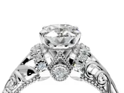 Solitaire Engagement Ring Setting for Oval Center with Filigree Accent Basket and Prong Head in Platinum