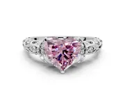 Solitaire Engagement Ring Setting for Fancy Pink Heart-Shaped Center with Filigree Band and Prong Head in Sterling Silver