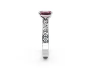 Solitaire Engagement Ring Setting for Fancy Pink Emerald Cut Center with Channel-Set Accents and Prong Head in Platinum