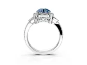 Halo Engagement Ring Setting for Fancy Blue Round Cut Center with Milgrain Rim, Pave Band and Prong Head in Platinum