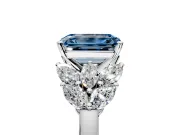 Leaf Cluster Engagement Ring Setting for Fancy Blue Emerald Cut Center with Marquise Accents and Prong Head in Platinum