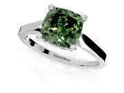 Solitaire Engagement Ring Setting for Fancy Green Cushion Cut Center with Tapered Shoulders and Prong Head in White Gold