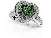 Halo Engagement Ring Setting for Fancy Green Heart-Shaped Center with Outer Bezel Rim, Pave Band and Prong Head in White Gold