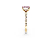 Solitaire Engagement Ring Setting for Fancy Pink Radiant Cut Center with Fine Pave Band and Prong Head in Yellow Gold
