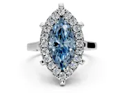 Single Halo Engagement Ring Setting for Fancy Blue Marquise Center with Corner Claws, Plain Band and Prong Head in Platinum