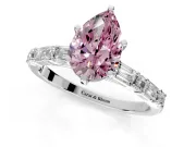 Baguette Engagement Ring Setting for Fancy Pink Pear-Shaped Center with Alternating Bar-Set Band and Prong Head in Platinum