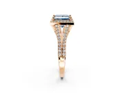 Halo Engagement Ring Setting for Fancy Blue Princess Cut Center with Pave Split Shank and Prong Head in Rose Gold