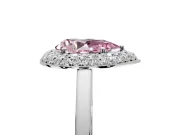 Halo Engagement Ring Setting for Fancy Pink Pear-Shaped Center with Plain Tapered Band and Prong Head in White Gold