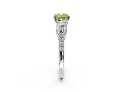 3 Stone Engagement Ring Setting for Fancy Yellow Cushion Cut Center with Crossover Basket, Pave Band and Prong Head in Platinum
