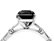 Baguette Engagement Ring Setting for Fancy Black Radiant Cut Center with Alternating Bar-Set Band and Prong Head in Sterling Silver