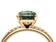 Solitaire Engagement Ring Setting for Fancy Green Radiant Cut Center with Milgrain X Pattern Band and Prong Head in Yellow Gold