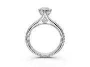 Solitaire Engagement Ring Setting for Radiant Cut Center with Milgrain Cathedral Band and Prong Head in Platinum