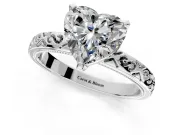 Solitaire Engagement Ring Setting for Heart-Shaped Center with Scrollwork Band and Prong Head in Platinum