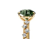 Cluster Engagement Ring Setting for Fancy Green Round Cut Center with Round Cut Accent Band and Prong Head in Yellow Gold
