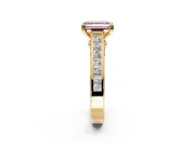 Solitaire Engagement Ring Setting for Fancy Pink Emerald Cut Center with Channel Band and Double Claw Prong Head in Yellow Gold