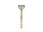 Hidden Halo Engagement Ring Setting for Fancy Blue Radiant Cut Center with Pave Band and Prong Head in Yellow Gold