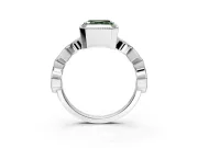 Milgrain Bezel Engagement Ring Setting for Fancy Green Asscher Cut Center with Marquise Stations and Bezel Head in Sterling Silver