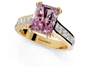 Solitaire Engagement Ring Setting for Fancy Pink Radiant Cut Center with Channel Band and Double Claw Prong Head in Yellow Gold