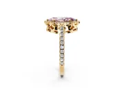 Accent Halo Engagement Ring Setting for Fancy Pink Marquise Center with Full-Length Pave Band and Prong Head in Yellow Gold