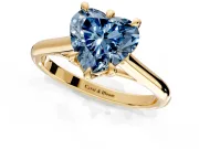 Solitaire Engagement Ring Setting for Fancy Blue Heart-Shaped Center with Cathedral Band and Prong Head in Yellow Gold