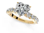 Shared-Prong Engagement Ring Setting for Heart-Shaped Center with Graduated Accents and Prong Head in Yellow Gold