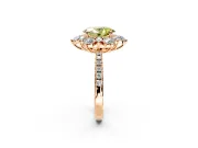 Floral Halo Engagement Ring Setting for Fancy Yellow Oval Center with Pave Accents and Prong Head in Rose Gold