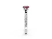 Milgrain Pave Engagement Ring Setting for Fancy Pink Cushion Cut Center with Accent Band and Prong Head in Platinum