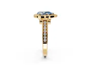 Halo Engagement Ring Setting for Fancy Blue Pear-Shaped Center with Outer Bezel Rim, Pave Band and Prong Head in Yellow Gold