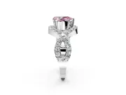 Halo Engagement Ring Setting for Fancy Pink Pear-Shaped Center with Pave Infinity Twist Band and Prong Head in Sterling Silver