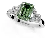 Solitaire Engagement Ring Setting for Fancy Green Emerald Cut Center with Marquise Flower Shoulders and Prong Head in Platinum