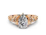 Solitaire Engagement Ring Setting for Pear-Shaped Center with Filigree Band and Prong Head in Rose Gold
