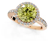 Halo Engagement Ring Setting for Fancy Yellow Round Cut Center with Heart-Shaped Openwork, Pave Band and Prong Head in Rose Gold
