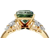 Leaf Cluster Engagement Ring Setting for Fancy Green Princess Cut Center with Marquise Accents and Prong Head in Yellow Gold