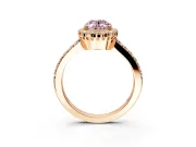 Halo Engagement Ring Setting for Fancy Pink Oval Center with Inner Milgrain Border and Prong Head in Rose Gold